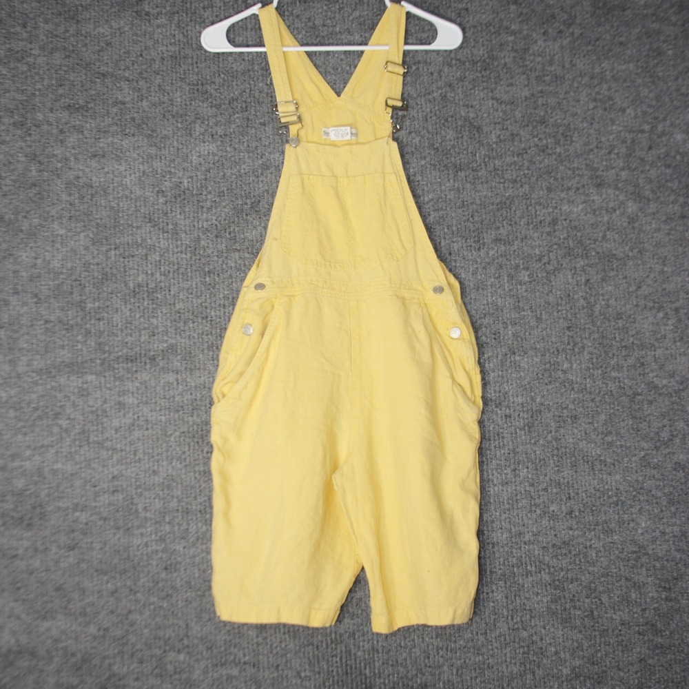 Vintage Smith & Hawken Overalls Womens S Yellow Linen Shorts Romper Bibs